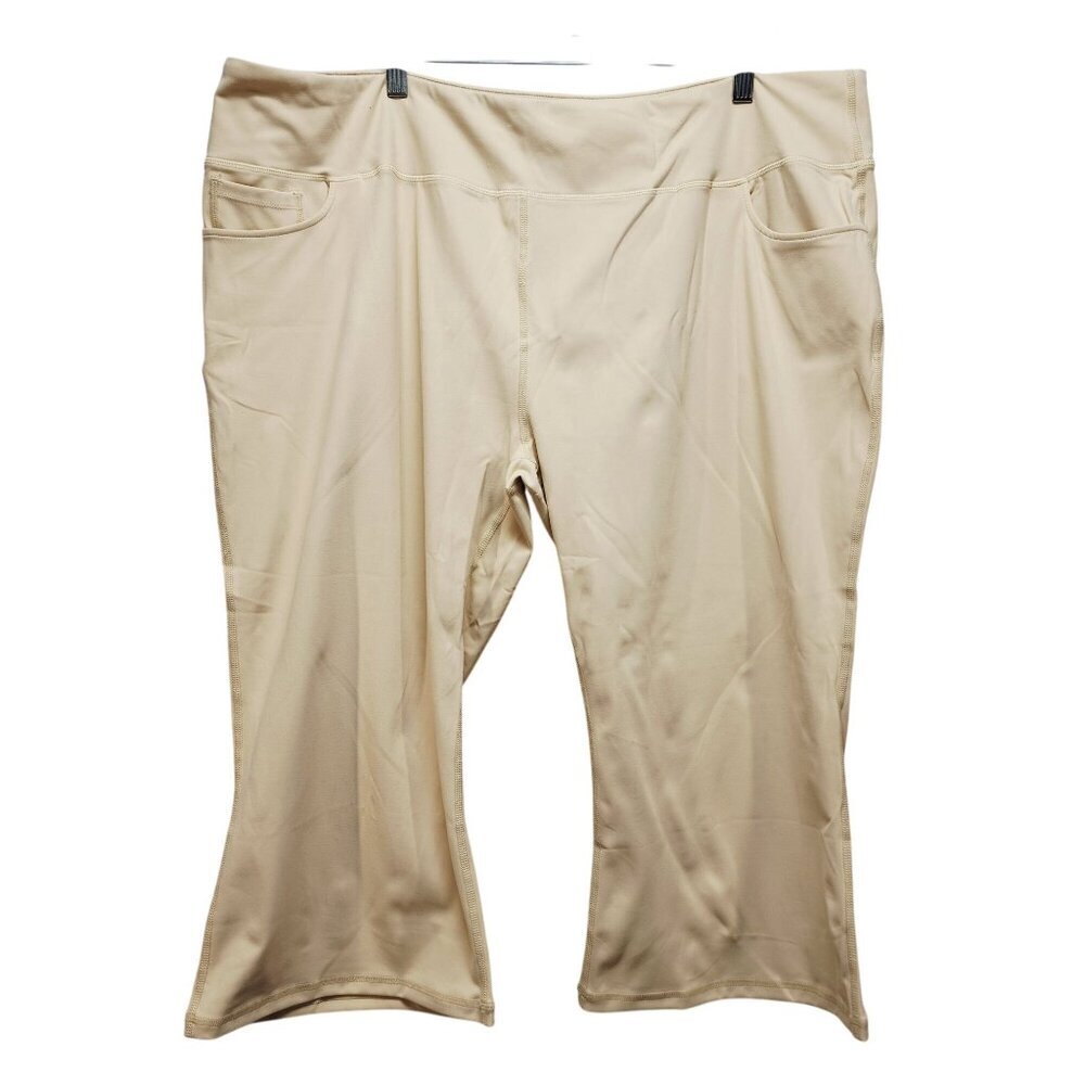 Beige Plus Size Womens Cropped Stretch Pull-On Pants 5XL